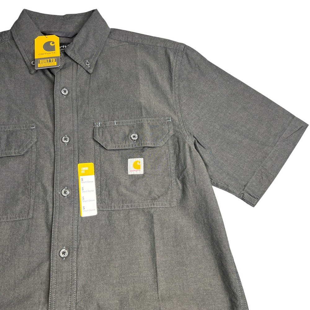 Carhartt Mens Loose Fit Midweight Chambray Short Sleeve Shirt Black TW4369 S NWT